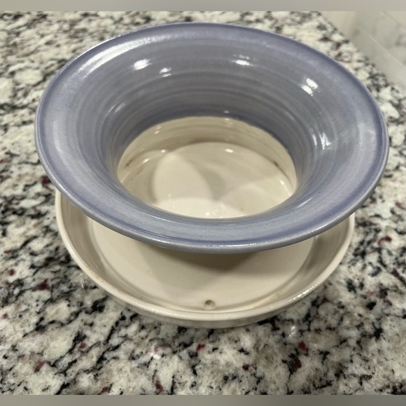 Ceramic Pottery Planter handmade w blue/white glaze & self-draining style - Picture 8 of 10